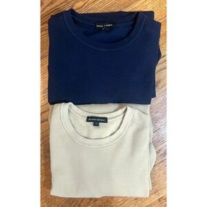 Banana Republic Mens 2 Crew Neck Long Sleeve Thermal Knit Shirts XL Navy Beige